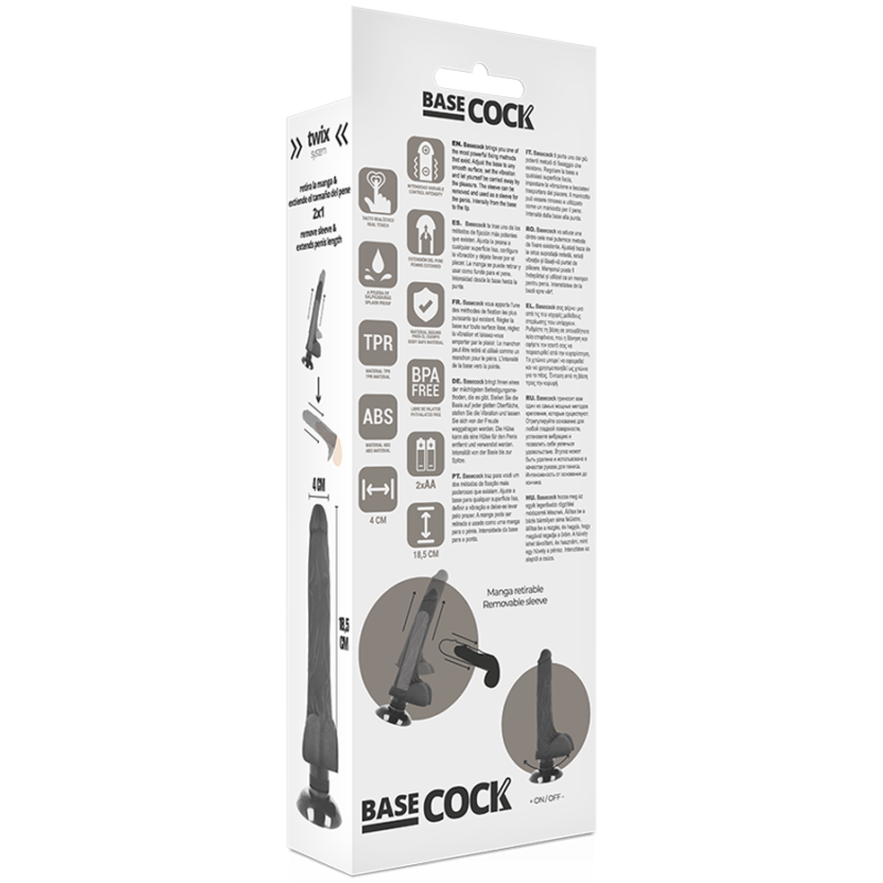 BASECOCK REALISTIC VIBRADOR 2-1 NEGRO 18.5CM - Image 5